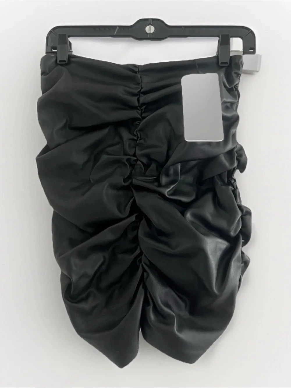NWT Zara Black Faux Leather Ruched Draped Mini Skirt Medium